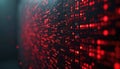 Abstract red digital data stream with binary code on dark background. Futuristic screen displays flowing numbers and symbols, Royalty Free Stock Photo