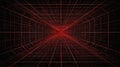 Abstract red digital wireframe grid tunnel with deep perspective vanishing point in dark cyberspace, representing high speed data Royalty Free Stock Photo