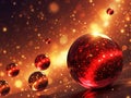 Abstract red glossy spheres in golden glittering light backdrop Royalty Free Stock Photo