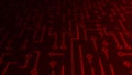 Abstract red glowing circuit board background with a digital sci-fi tech pattern on dark surface Royalty Free Stock Photo
