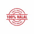 Abstract Red Grungy 100% Halal Rubber Stamps Sign with Circle Shape Illustration Vector