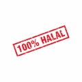 Abstract Red Grungy 100% Halal Rubber Stamps Sign Illustration Vector