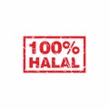 Abstract Red Grungy 100% Halal Rubber Stamps Sign Illustration Vector