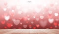 Abstract red heart background with wooden terrace for Valentines