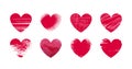 Abstract red heart, grunge. Set icons or logos on theme of love, wedding, health, Valentine`s day. Vector illustration