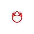Abstract red heart logo from the hands, the mockup icon design for the volunteer, medical, or children is organization
