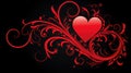 Abstract Red Heart with Ornamental Swirls on Black Background