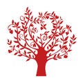 Abstract red heart tree, isolated nature symbol, silhouette sign Royalty Free Stock Photo