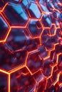 Abstract Red Hexagonal Grid with Glowing Blue Center Portrait Images Generative AI Royalty Free Stock Photo