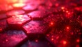 Abstract Red Hexagonal Grid with Glowing Particles and Bokeh Lights background Royalty Free Stock Photo