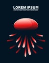 Abstract red jellyfish with neon style color flat vector illustration on dark background Royalty Free Stock Photo