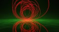 Abstract Red Light Trails Reflecting on Green Surface, Futuristic Design Royalty Free Stock Photo