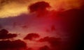 Dramatic red color fog hookah on a sky blue background