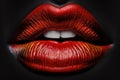 Abstract red lips on a black background. Royalty Free Stock Photo