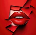 Abstract red lips on red paper background. Royalty Free Stock Photo