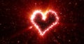 Abstract red love heart made of small bright glowing particles of energy