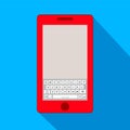 Abstract red mobile phone icon with keyboard design on blue back