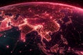 Abstract red network map of Asia global data transfer concept digital illustration Royalty Free Stock Photo