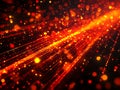 Abstract red and orange particles stream light ray on black background for digital design Royalty Free Stock Photo