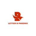 Abstract red phoenix shape on B letter, alphabetical logo with animal shape illustration.
