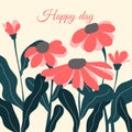 Abstract red and pink flower. Vintage colors floral background. Hand drawn summer modern plants.