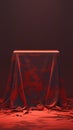 Abstract red podium cover shrouds mystery object, textured rendering