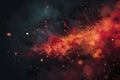 Abstract red powder explosion. Closeup of red dust particle splash on white background