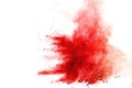 Abstract of red powder explosion on white background. Red powder splatted isolate. Colored cloud. Colored dust explode. Paint Holi Royalty Free Stock Photo