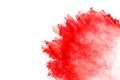 Abstract of red powder explosion on white background. Red powder splatted isolate. Colored cloud. Colored dust explode. Paint Holi Royalty Free Stock Photo