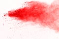 Abstract of red powder explosion on white background. Red powder splatted isolate. Colored cloud. Colored dust explode. Paint Holi Royalty Free Stock Photo