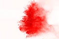 Abstract of red powder explosion on white background. Red powder splatted isolate. Colored cloud. Colored dust explode. Paint Holi Royalty Free Stock Photo