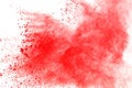 Abstract of red powder explosion on white background. Red powder splatted isolate. Colored cloud. Colored dust explode. Paint Holi Royalty Free Stock Photo