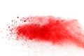 Abstract of red powder explosion on white background. Red powder splatted isolate. Colored cloud. Colored dust explode. Paint Holi Royalty Free Stock Photo