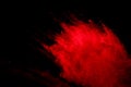 Abstract Red powder splatted background,Freeze motion of red powder exploding/throwing green dust