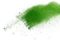 Abstract Red powder splatted background,Freeze motion of red powder exploding/throwing green dust. Royalty Free Stock Photo