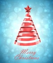 Abstract Red Ribbon Christmas Tree On Blue Background Royalty Free Stock Photo