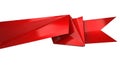 Abstract red ribbon folded and twisted with sharp geometric angles on a plain white background Keywords: red, ribbon Royalty Free Stock Photo