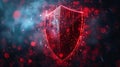 Abstract red shield with digital binary code particles, depicting strong cybersecurity Royalty Free Stock Photo
