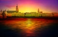 Abstract sunset background with violett sky and panorama of Heidelberg Royalty Free Stock Photo