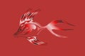 Abstract red tonal transparent fish with textured Background. Vector Illustration Royalty Free Stock Photo