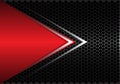 Abstract red triangle silver arrow on black hexagon mesh design modern futuristic background vector Royalty Free Stock Photo