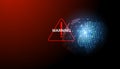 Abstract red warning symbol on world map background for warning disaster or cyber defense threat global