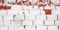 Abstract Red White Brickwall Urban Frame Texture Damaged Whitewashed Fence painted Brickwork Grungy Surface Royalty Free Stock Photo