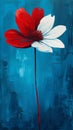 Abstract red and white flower on blue textured background Royalty Free Stock Photo