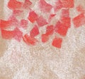 Abstract red and white on an ocher background. Hand drawn with soft pastel illustration.