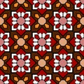 Abstract red white yellow geometric flowers seamless pattern. Royalty Free Stock Photo