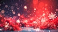 Abstract red winter background with falling snow, generative AI. Royalty Free Stock Photo