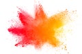 Abstract red yellow dust explosion on white background Royalty Free Stock Photo