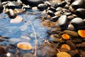 An abstract reflection of patterns created by pebbles in a calm stream