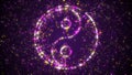 Purple Colorful Shiny Yin And Yang Taoism Symbol Dotted Lines Silhouette With Glitter Sparkle Particles